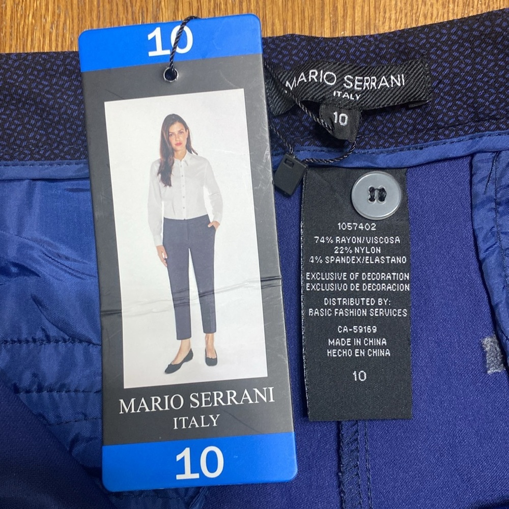 Mario Serrani black & navy print comfort stretch slim fit cropped pants size 10